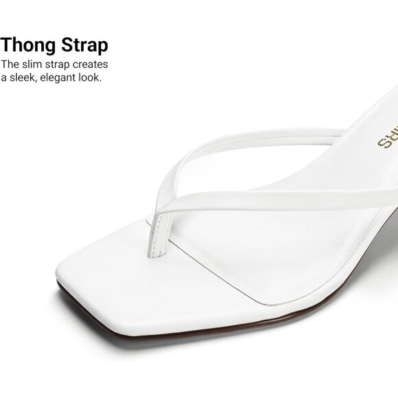 Dream Pairs Women White Faux Leather  Square Open Toe  Low Heels Sandals Shoes - Picture 4 of 8